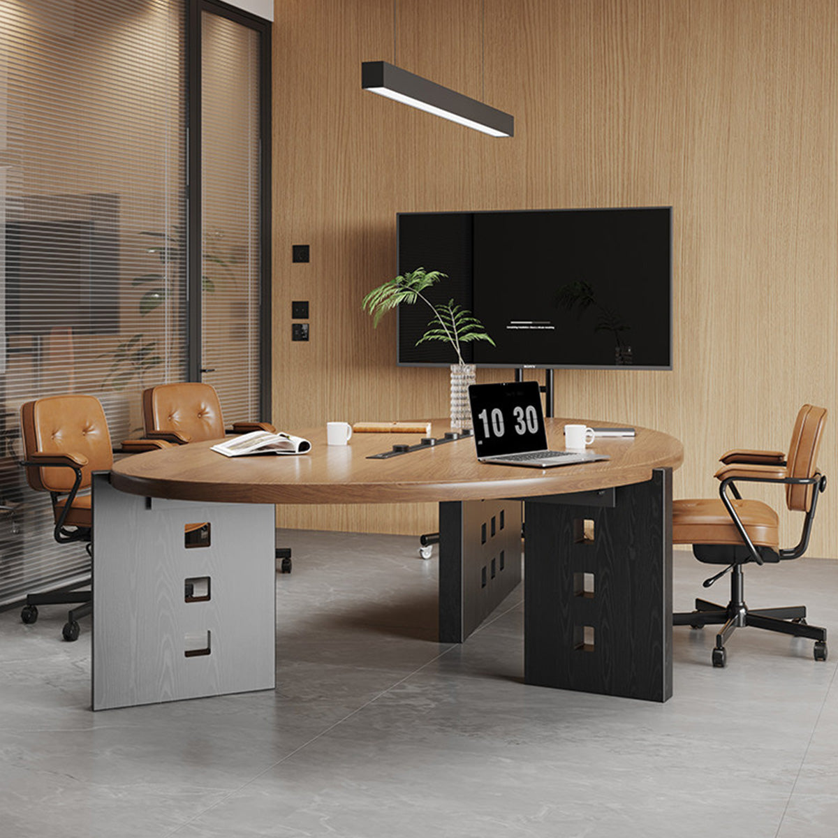 Solid Wood Conference Table and Chair Set of Different Shapes & Sizes Size: L63" x W35" x H30" / Style: 63” Conference Table + 3 Warren Chairs / Color: Walnut