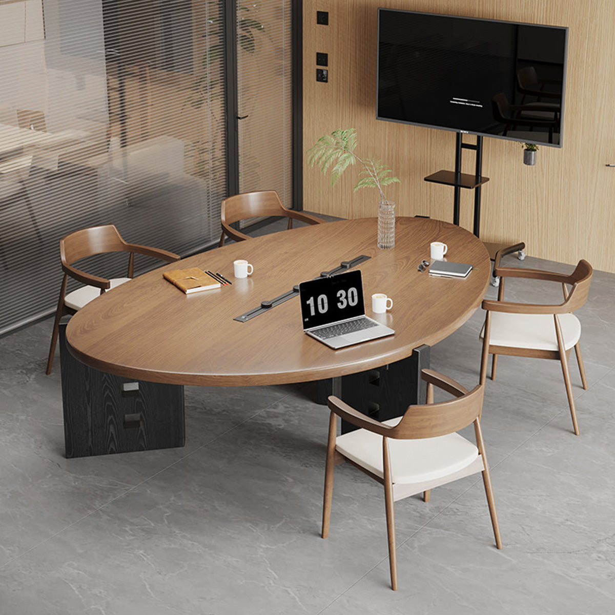 Solid Wood Conference Table and Chair Set of Different Shapes & Sizes Size: L79" x W35" x H30" / Style: 79” Conference Table + 4 Hiroshima Chairs / Color: Walnut