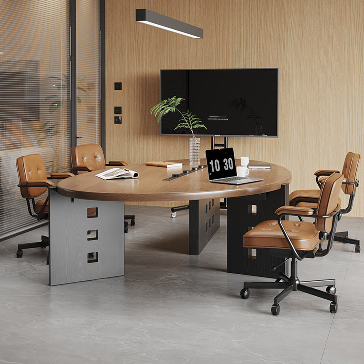 Solid Wood Conference Table and Chair Set of Different Shapes & Sizes Size: L79" x W35" x H30" / Style: 79” Conference Table + 4 Warren Chairs / Color: Walnut