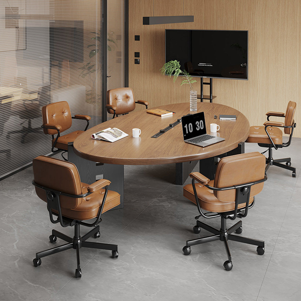 Solid Wood Conference Table and Chair Set of Different Shapes & Sizes Size: L94" x W35" x H30" / Style: 94” Conference Table + 5 Warren Chairs / Color: Walnut