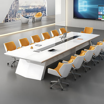 Large Rectangular White Lacquered Conference Table