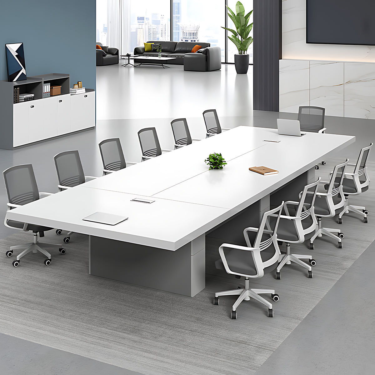 Warm White Minimalist Large Conference Table