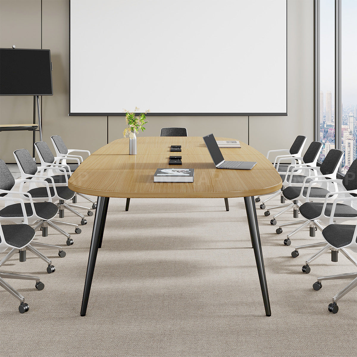 Spacious Conference Table with Built-In Power Outlet, Sectional Top and Rounded Edges (In Stock)