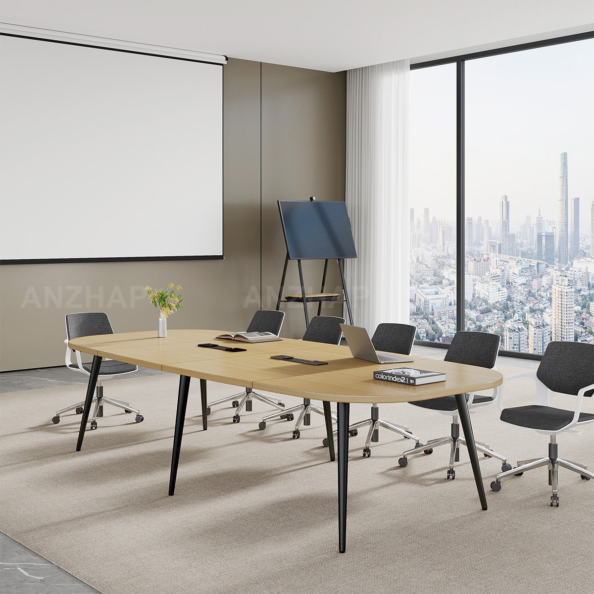 Spacious Conference Table with Built-In Power Outlet, Sectional Top and Rounded Edges (In Stock)