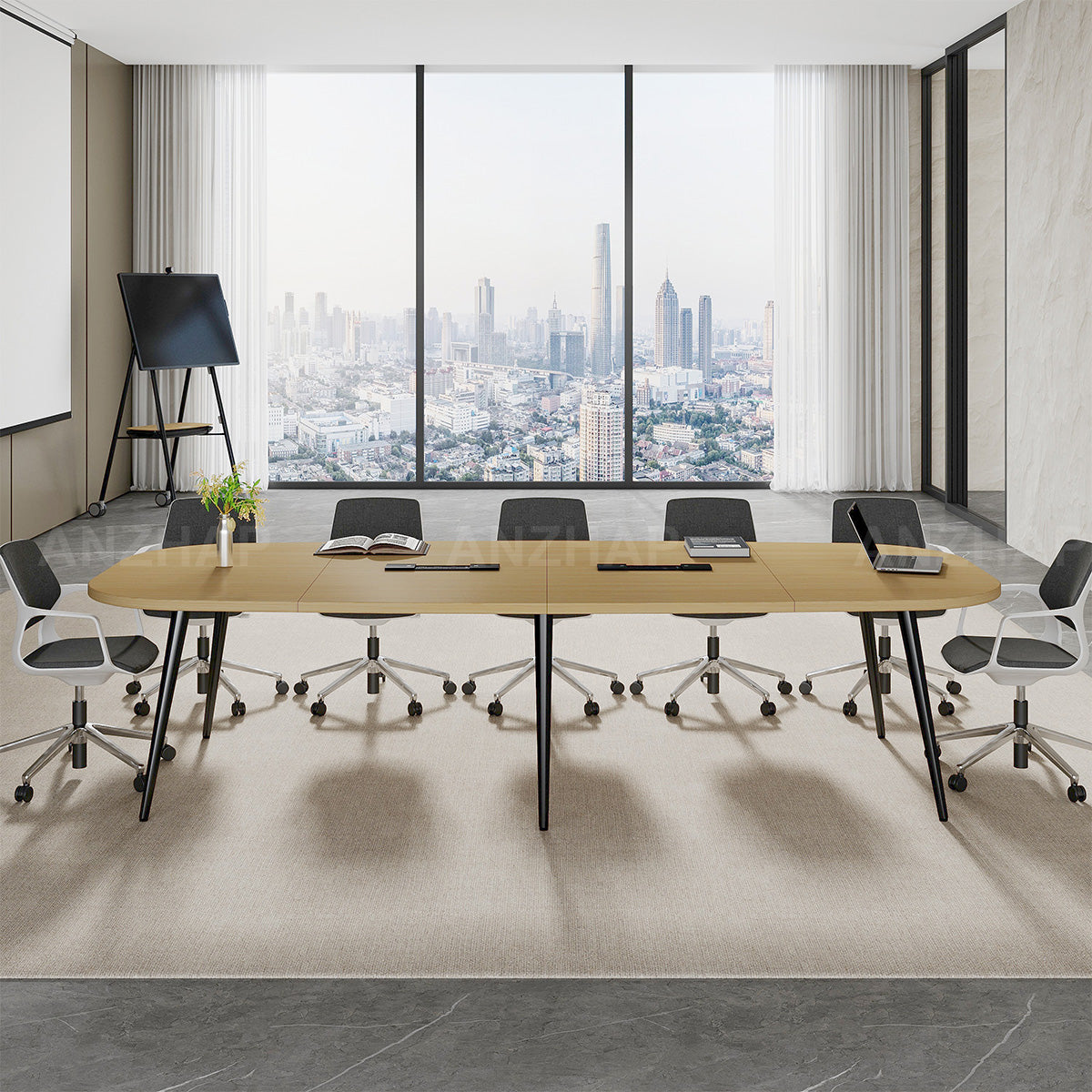 Spacious Conference Table with Built-In Power Outlet, Sectional Top and Rounded Edges (In Stock)