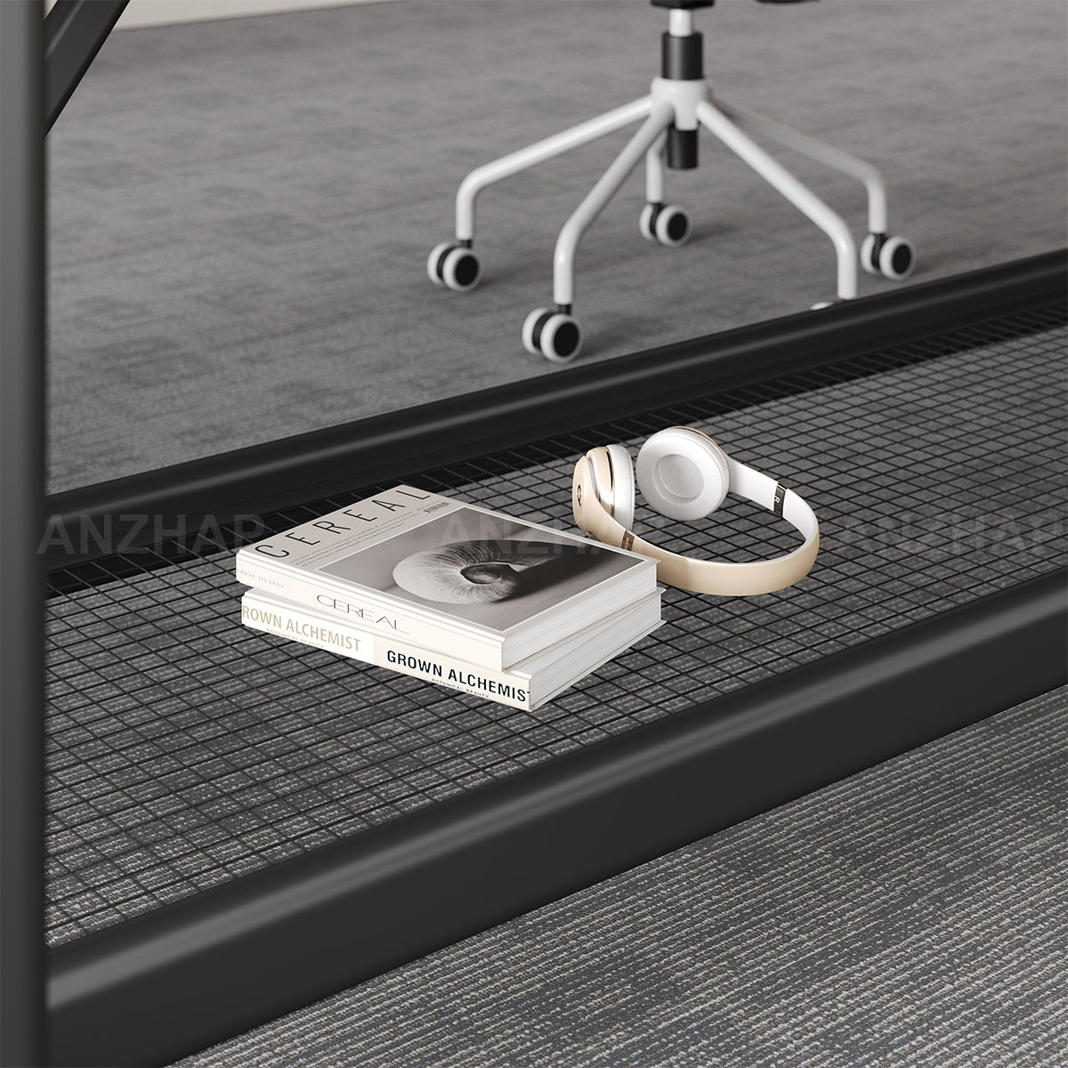 Conference Table with Display Mounting Panel, Metal Frame & Under-Table Mesh Storage（Stock Items）