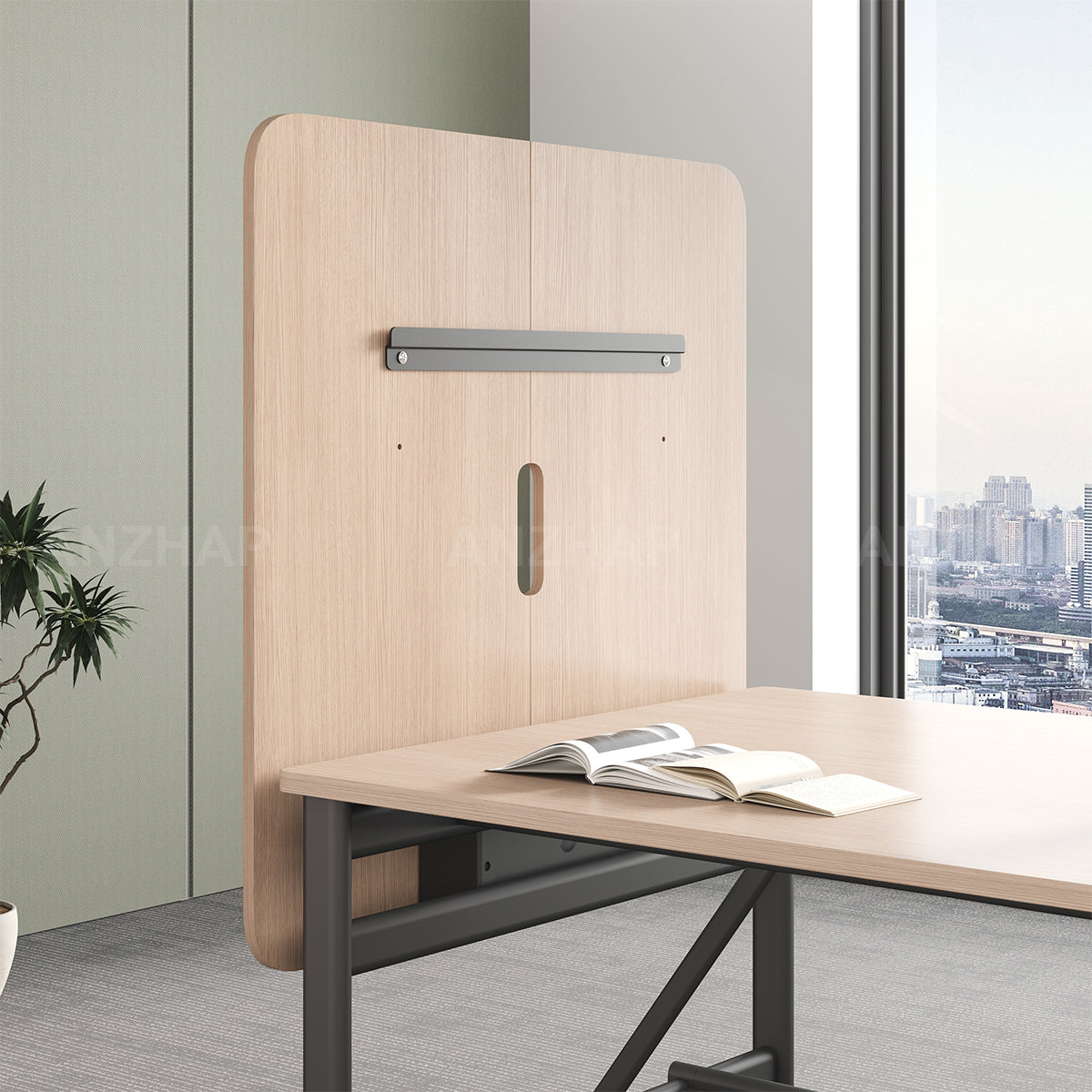 Conference Table with Display Mounting Panel, Metal Frame & Under-Table Mesh Storage（Stock Items）