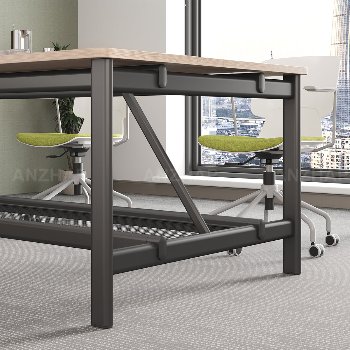 Conference Table with Display Mounting Panel, Metal Frame & Under-Table Mesh Storage（Stock Items）