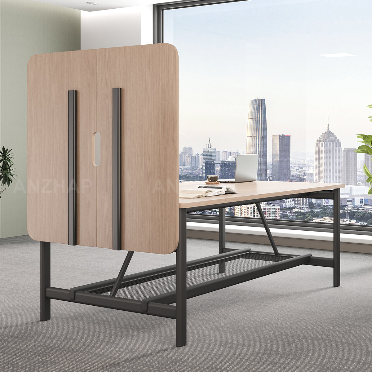 Conference Table with Display Mounting Panel, Metal Frame & Under-Table Mesh Storage（Stock Items）