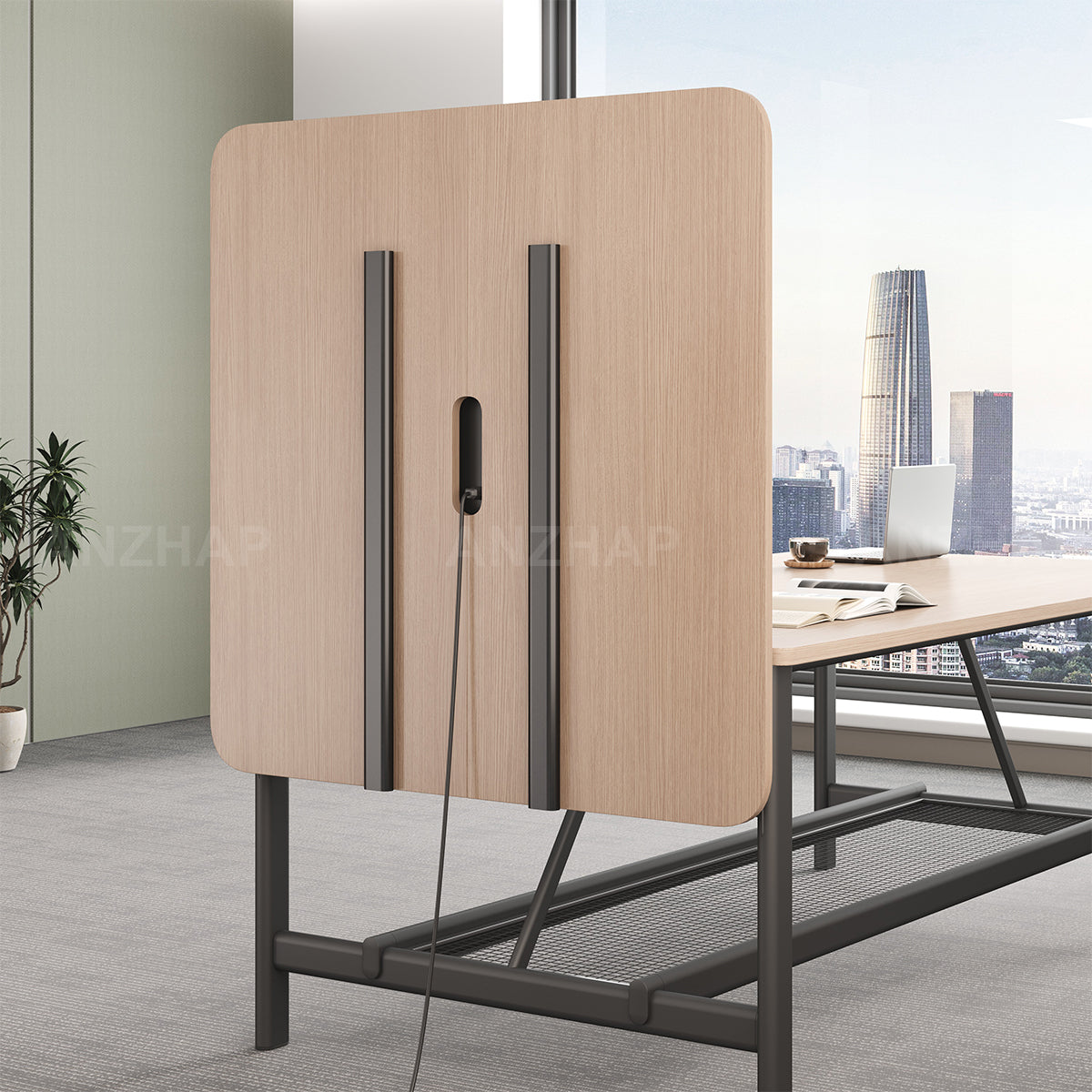 Conference Table with Display Mounting Panel, Metal Frame & Under-Table Mesh Storage（Stock Items）