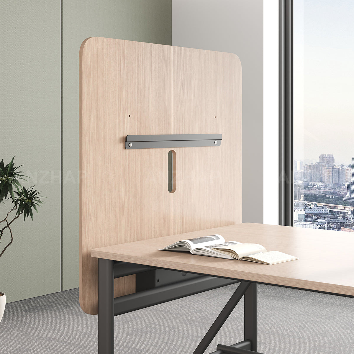 Conference Table with Display Mounting Panel, Metal Frame & Under-Table Mesh Storage（Stock Items）