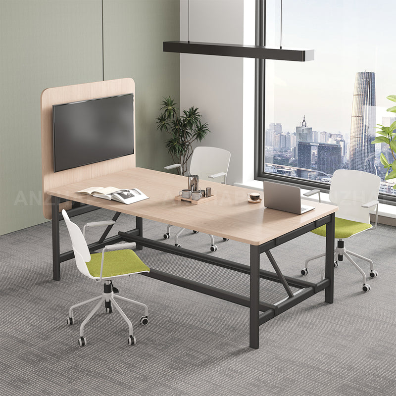 Conference Table with Display Mounting Panel, Metal Frame & Under-Table Mesh Storage（Stock Items）