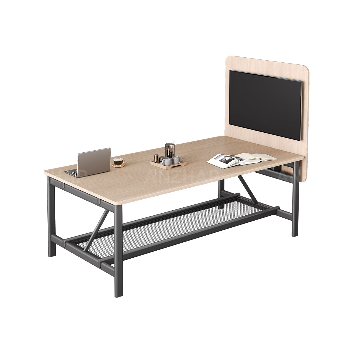 Conference Table with Display Mounting Panel, Metal Frame & Under-Table Mesh Storage（Stock Items）