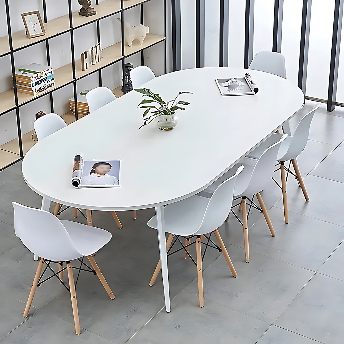 Modern White Oval Conference Table Set  Compact and Versatile