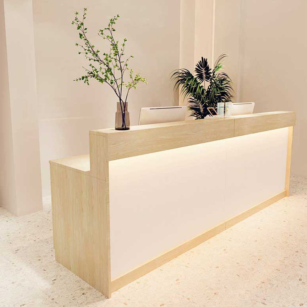 Reception Desk with Light Counter Table with Keyboard Tray and Draw