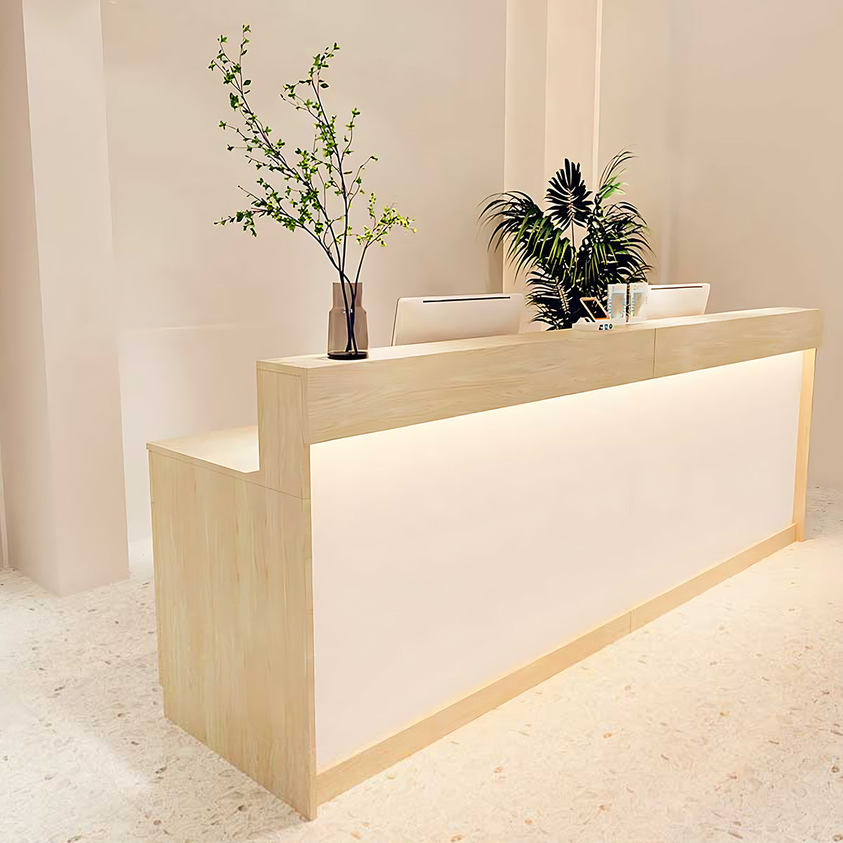 Reception Desk with Light Counter Table with Keyboard Tray and Draw