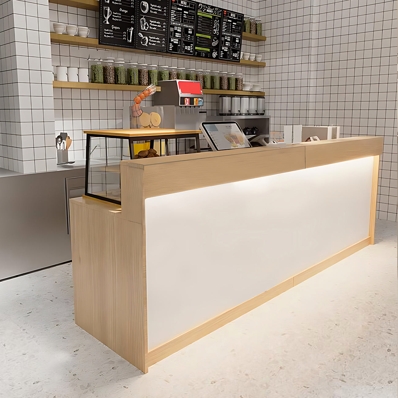 Reception Desk with Light Counter Table with Keyboard Tray and Draw