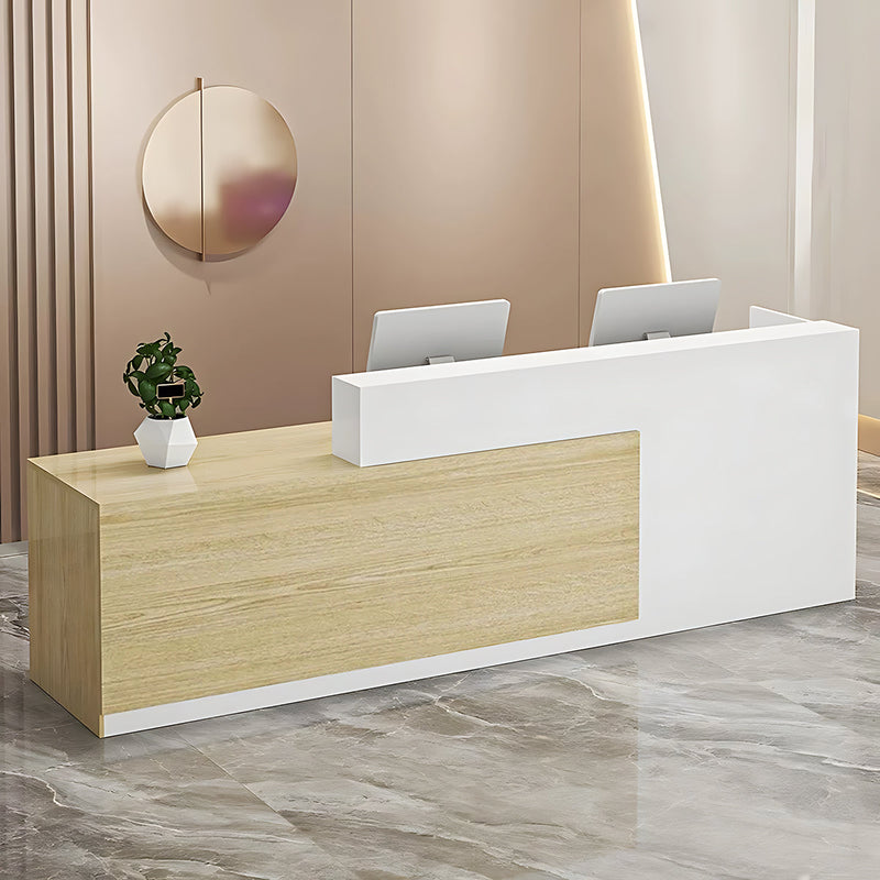 Stylish and Minimalist Two-Tone Reception Desk with Dual Desktop Design