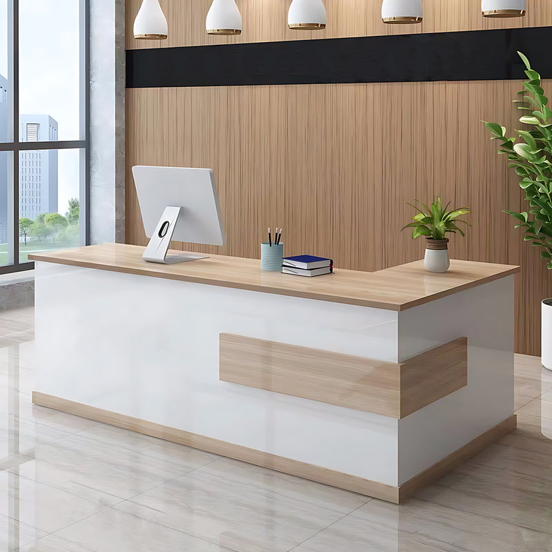L-shaped Modern Reception Desk with a Drawer and a Keyboard Tray