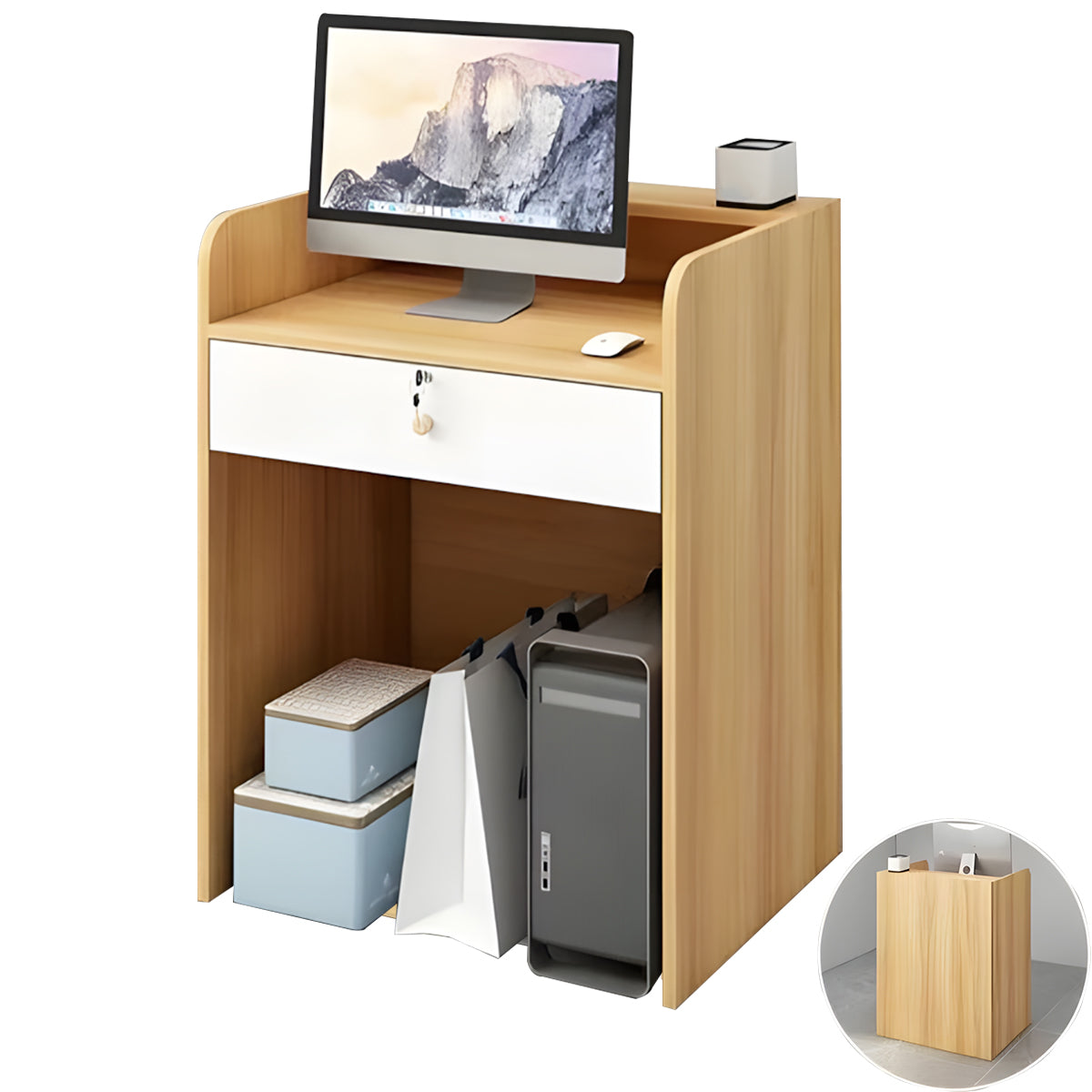 Efficient and Compact Modern Reception Desk with Dust-Proof Storage Cabinet（Sale Event）