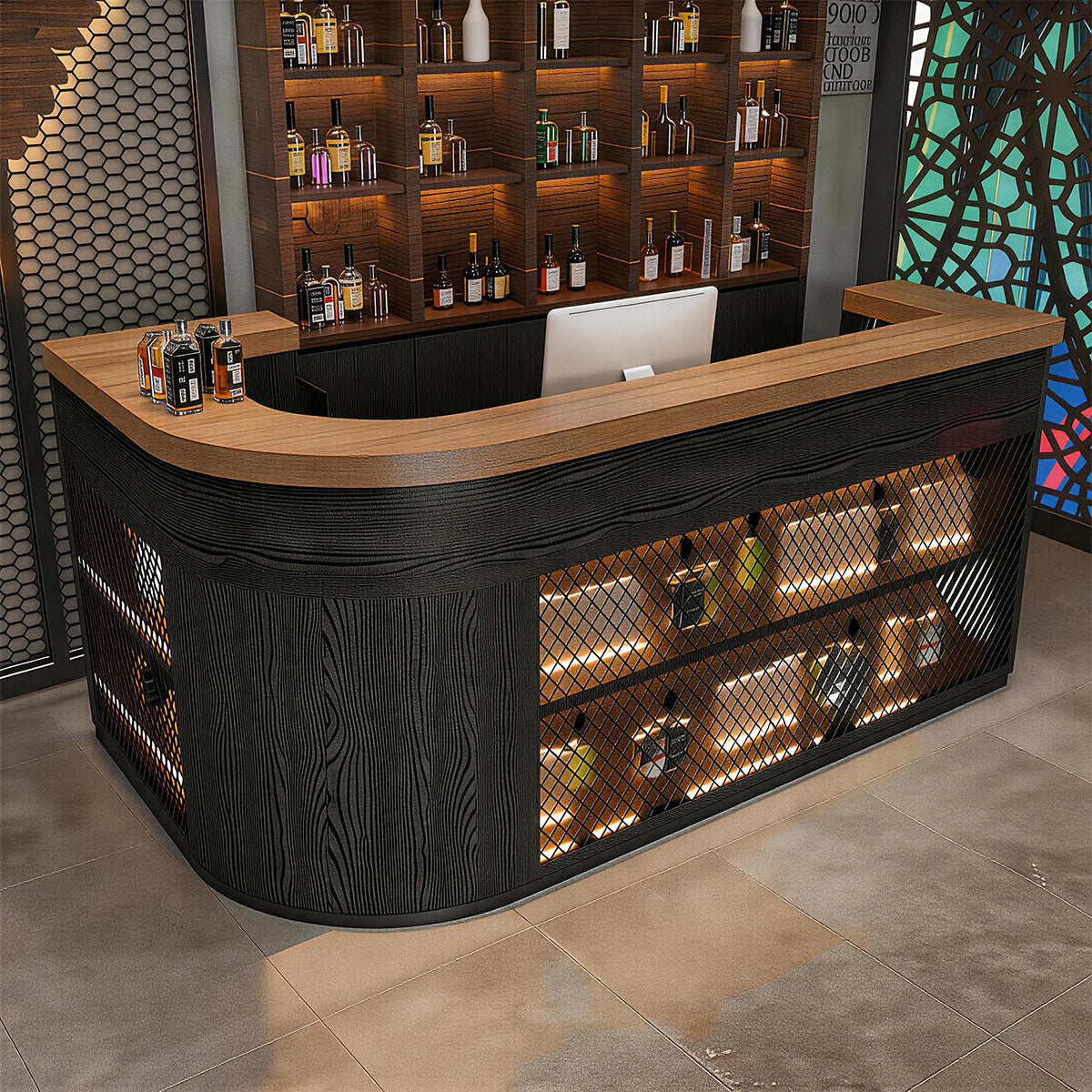 L-Shaped Reception Desk 110 in Wide with File Drawers & Lumbar Support for Office Lobby（Stock Items）