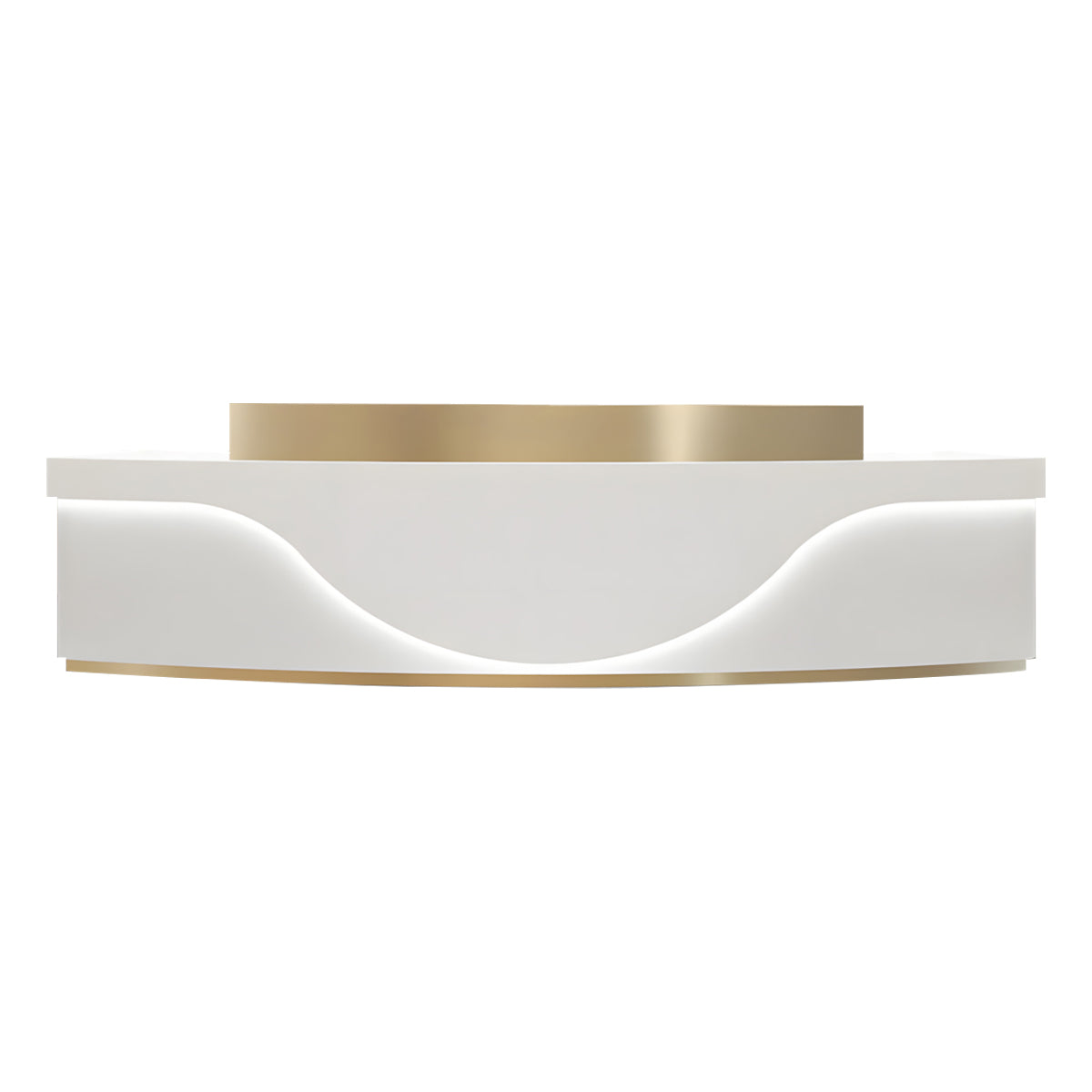 Stainless Steel China Curved Reception Desk with LED Lights, Cabinets, and Drawers for Hotels and Offices