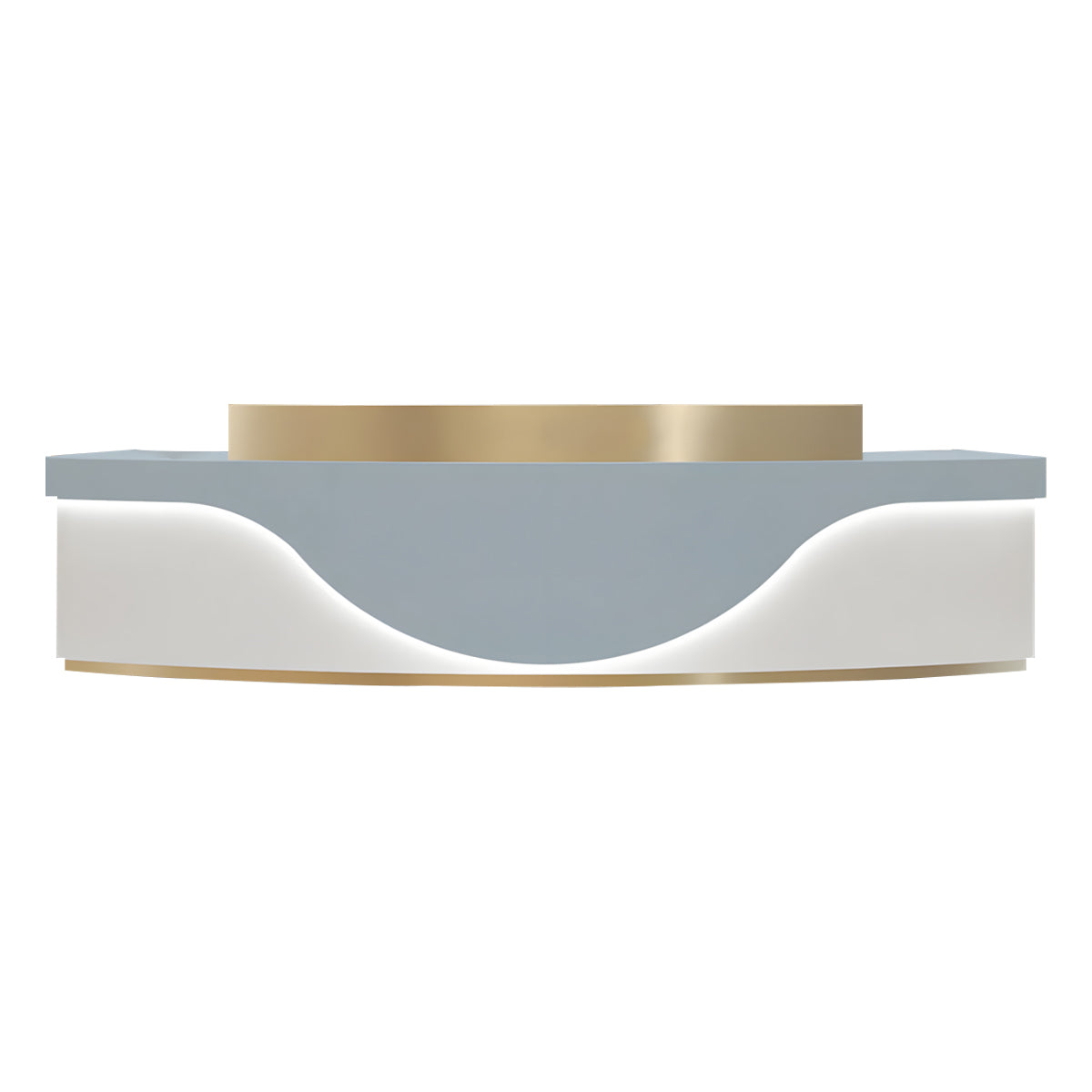 Stainless Steel China Curved Reception Desk with LED Lights, Cabinets, and Drawers for Hotels and Offices