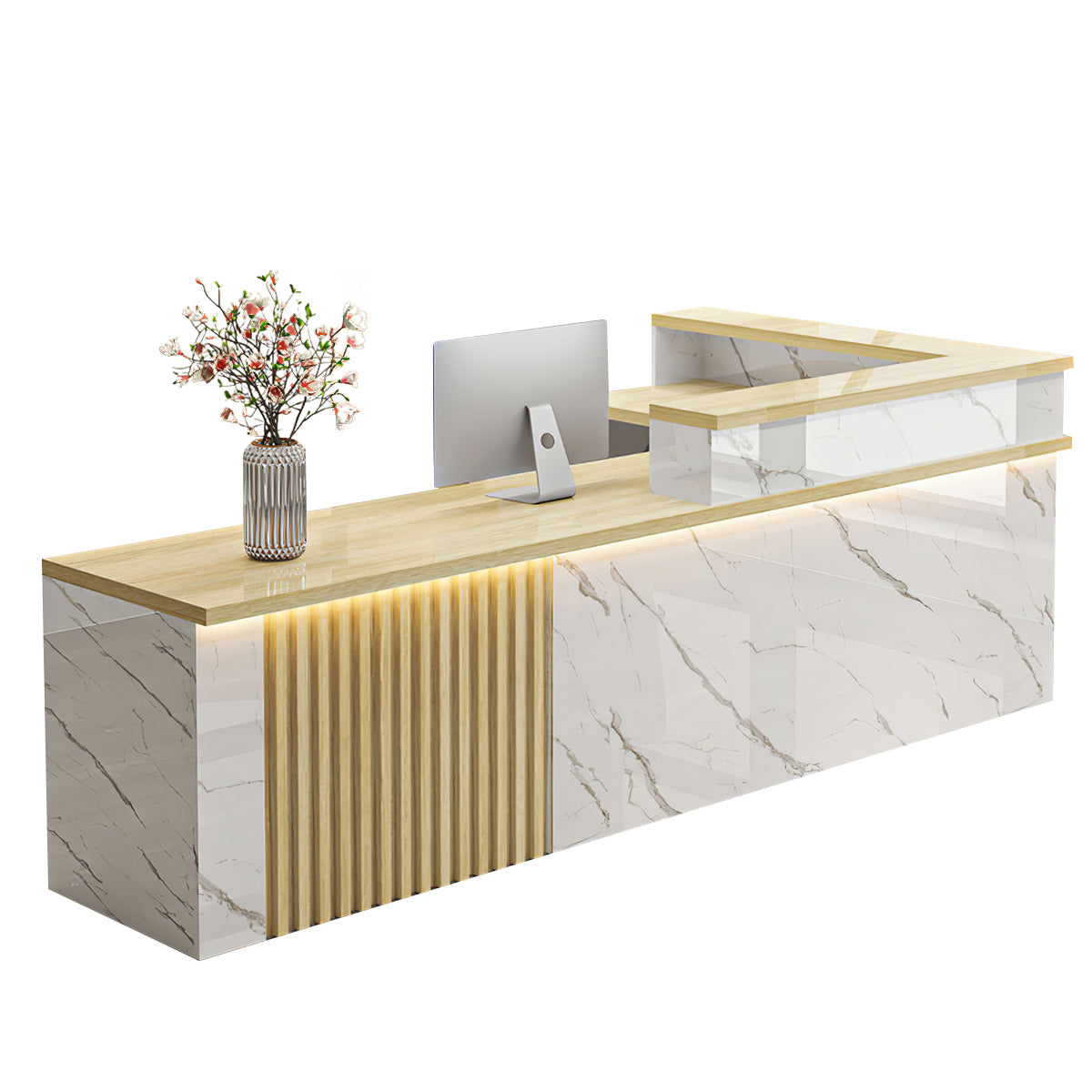 Minimalist L-Shaped Reception Desk with Corner Storage Cabinet（Stock Items）
