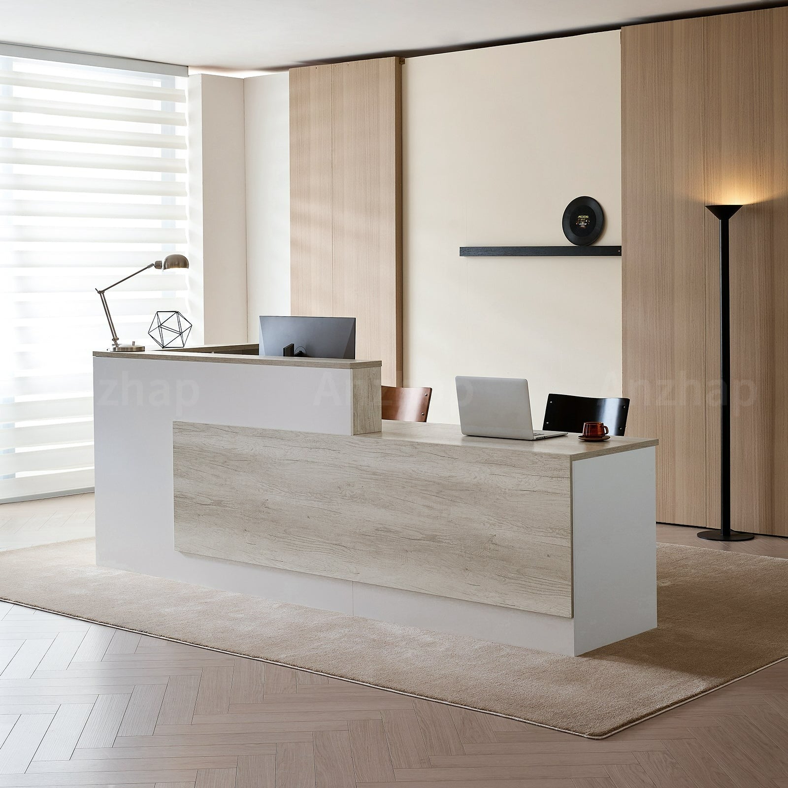 Modern L-Shaped Reception Desk with Side Storage and Drawers（Stock Items）