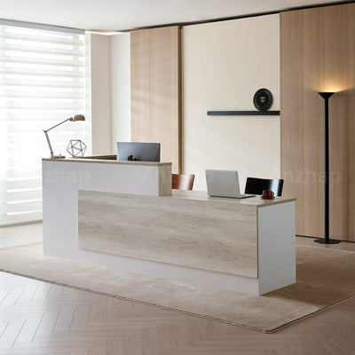 Modern L-Shaped Reception Desk with Side Storage and Drawers（Stock Items）