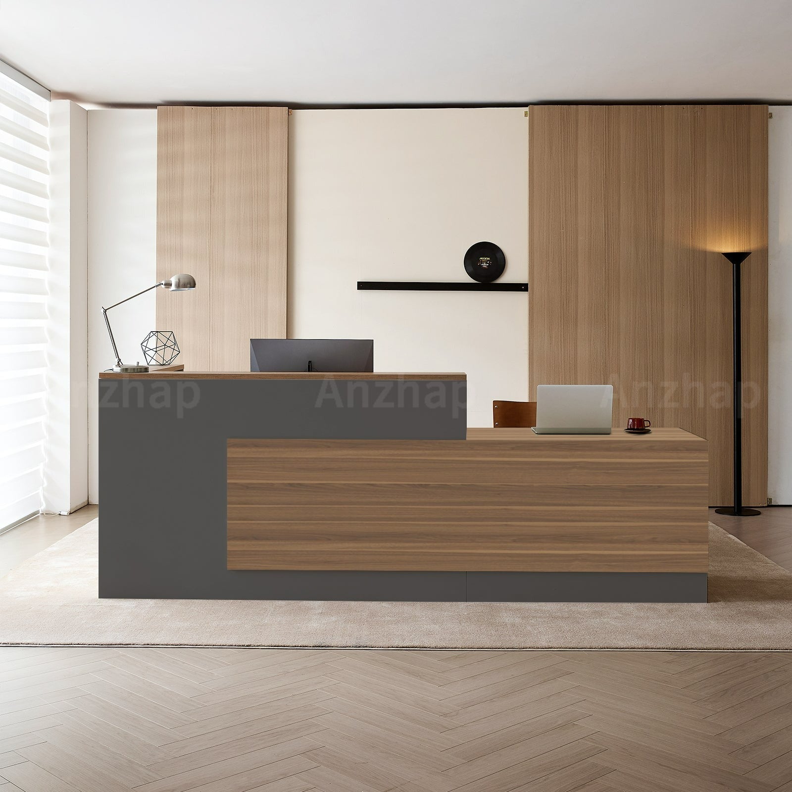 Modern L-Shaped Reception Desk with Side Storage and Drawers（Stock Items）