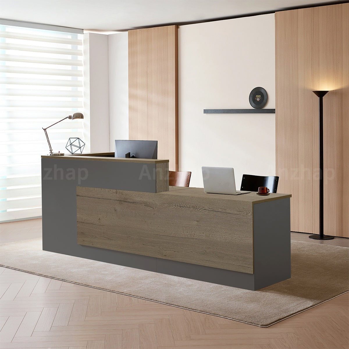 Modern L-Shaped Reception Desk with Side Storage and Drawers（Stock Items）