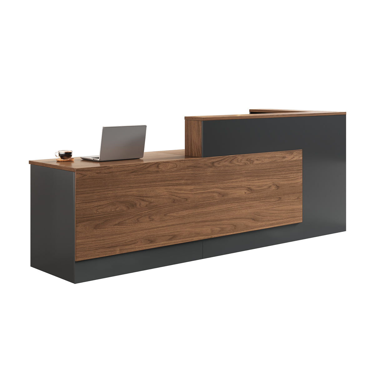 Reception Desk, Red Walnut & Iron Gray Left Transaction Counter, Red Walnut & Iron Gray finish, L87" x W39" x H41", for reception area or front office,...