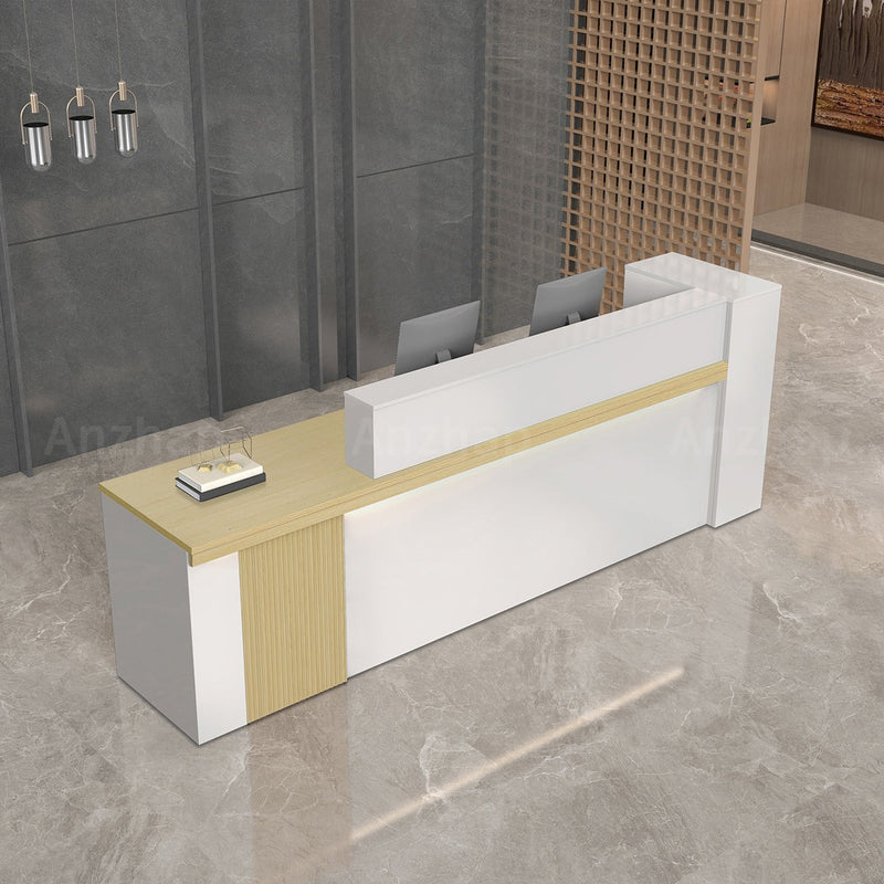 Modern Reception Desk with LED Light Strip, Lockable Drawers, and Cable Grommet