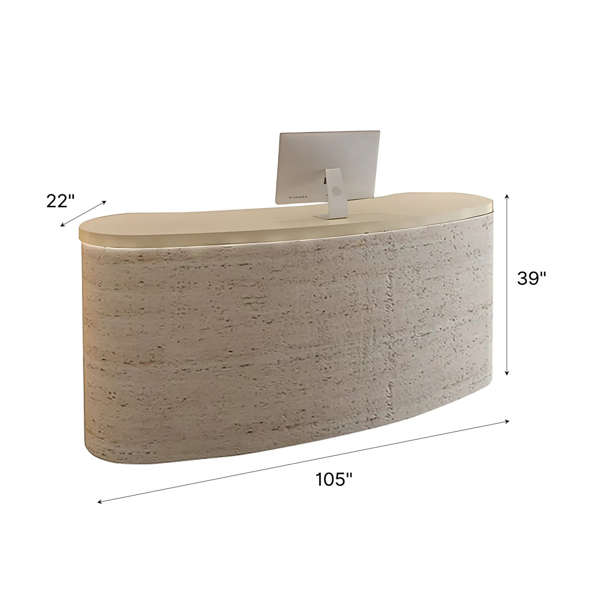 Modern Minimalist Curved Reception Desk 47–71 in Wide with LED Accent Lighting, Transaction Counter & Steel Frame