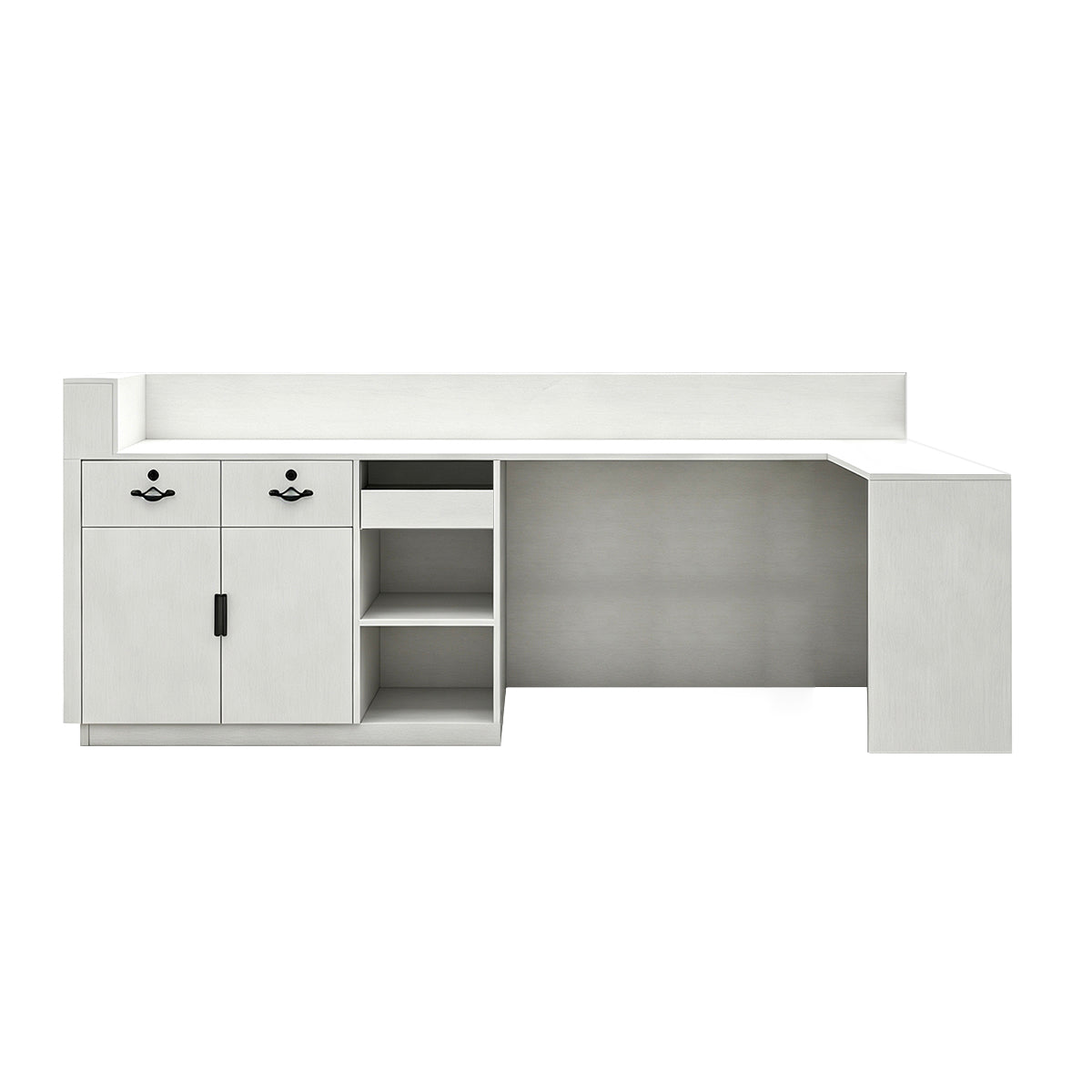 Modern Minimalist Reception Desk 31–142 in Wide with Lockable Drawers, Privacy Panel, Transaction Counter & Wood Slat Design