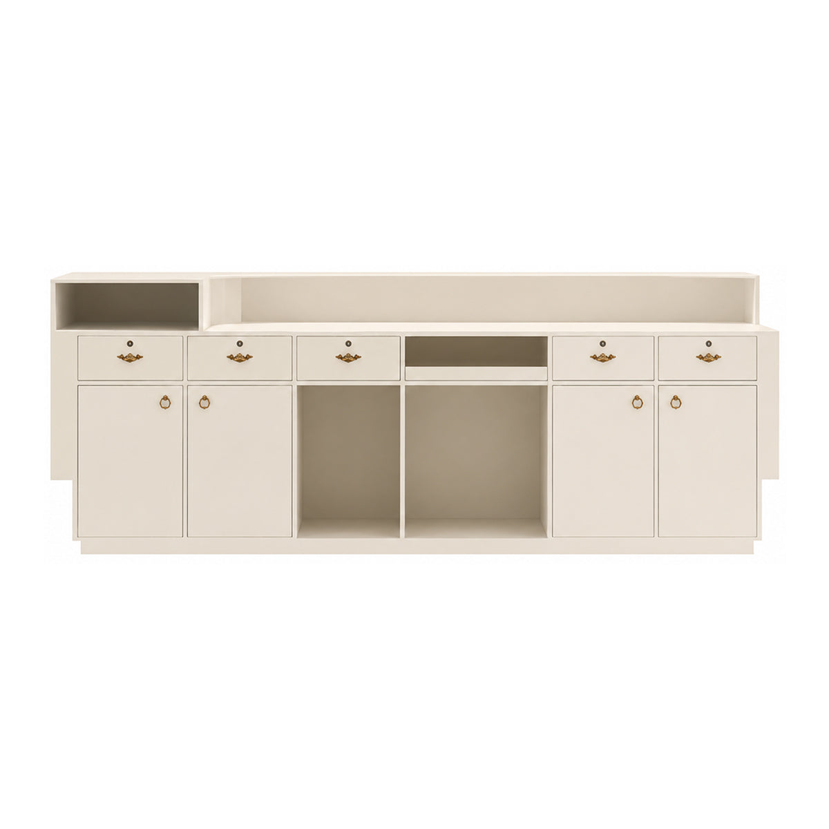 Modern Curved Reception Desk with LED Lighting, Locking Drawers, and Privacy Panel