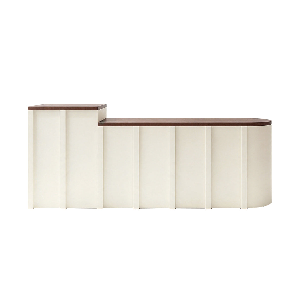Curved Reception Desk with Spacious Countertop & Multi-functional Storage Design for Retail Spaces