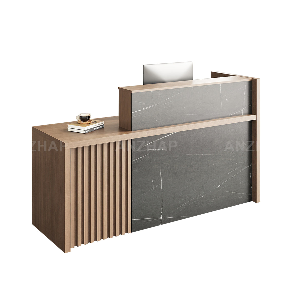 Stylish Reception Desk with Dual-Tier Surface and Secure Storage for Office, Salons and Retail Stores
