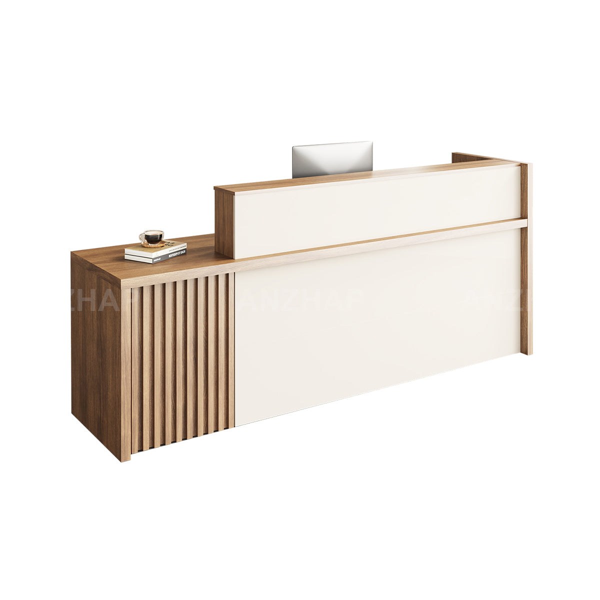 Stylish Reception Desk with Dual-Tier Surface and Secure Storage for Office, Salons and Retail Stores