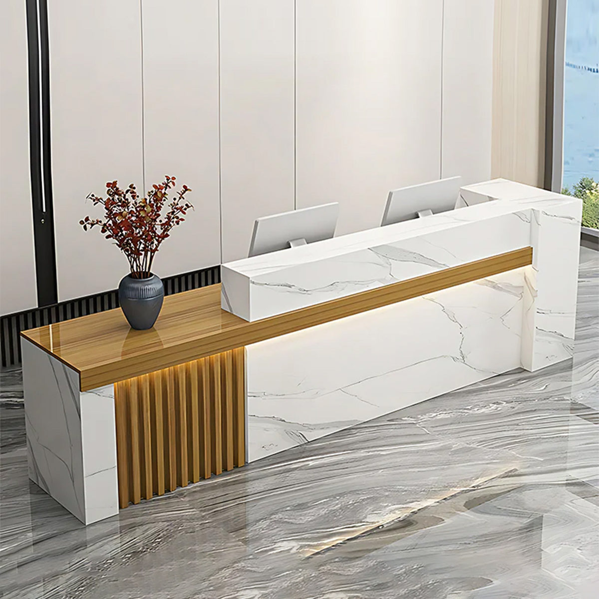 Modern Luxury Reception Desk with Counter and Integrated LED Accent Li ...
