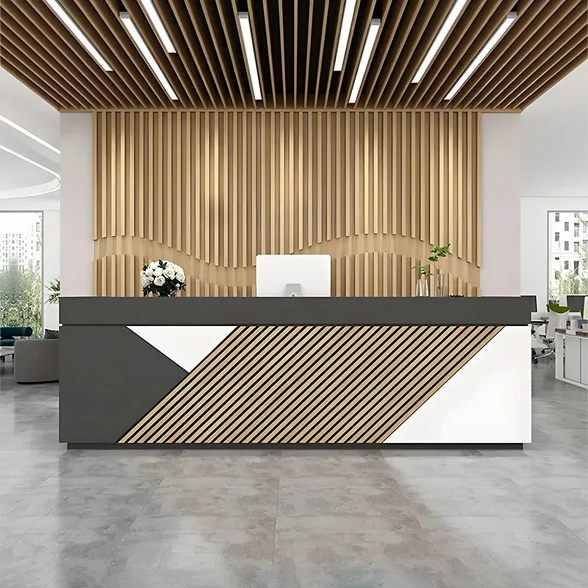 Modern Reception Desk with Cashier Counter Simple Design Storage Space Varnish Coating （West Coast）