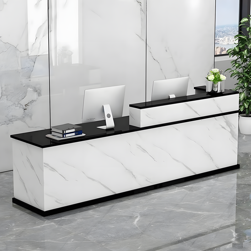 Minimalist Modern Functional Reception Desk with Thick Tabletop