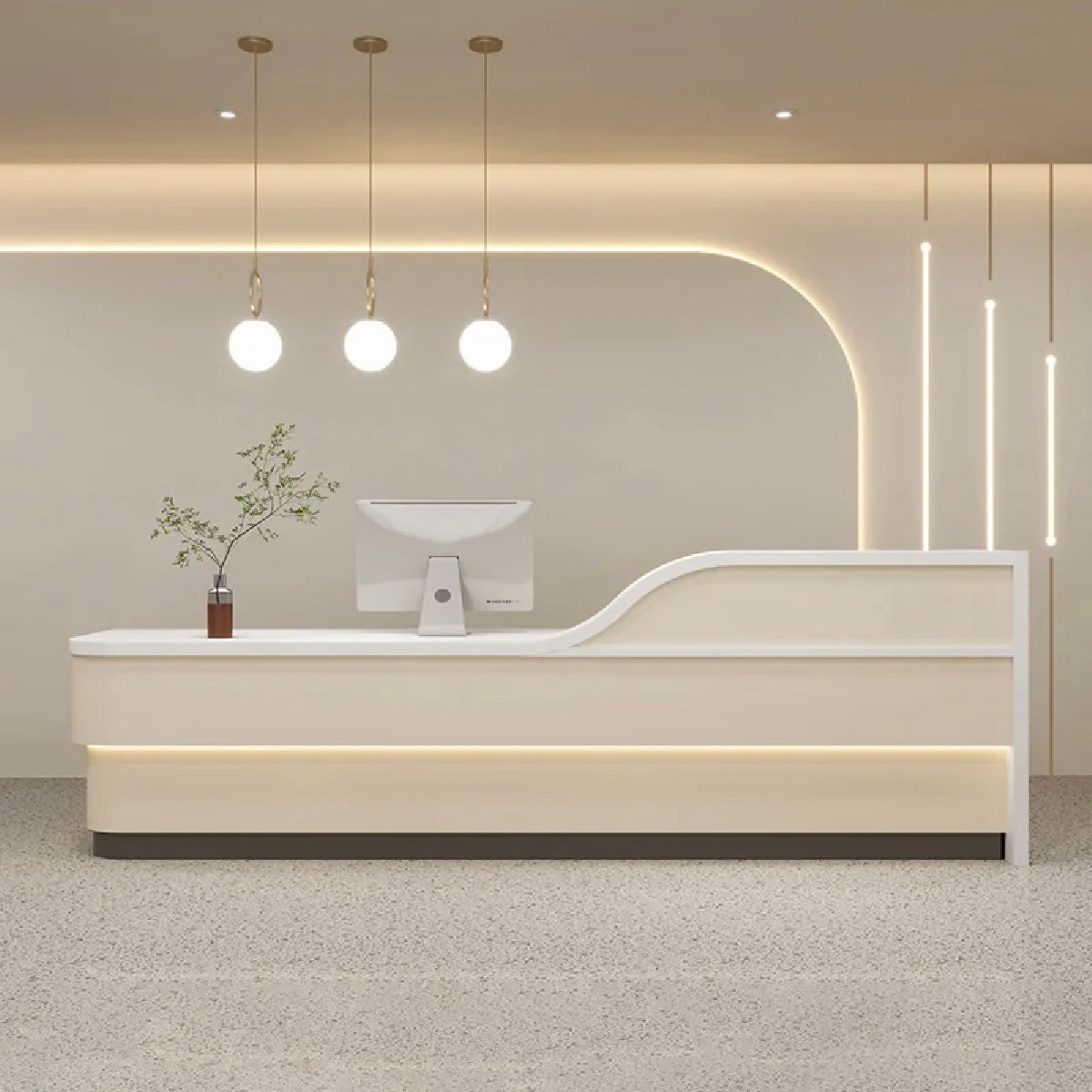 Minimalist Modern Reception Desk with White Lacquered Desktop