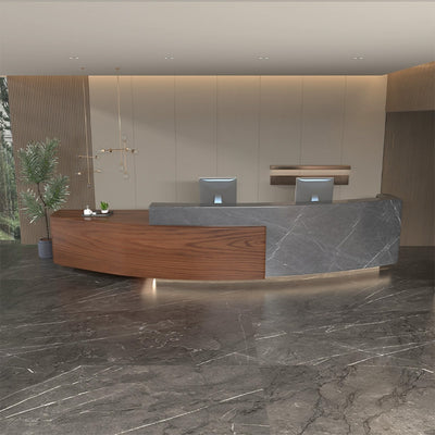 Company Reception Desk Imitation Marble Round Arc Bar