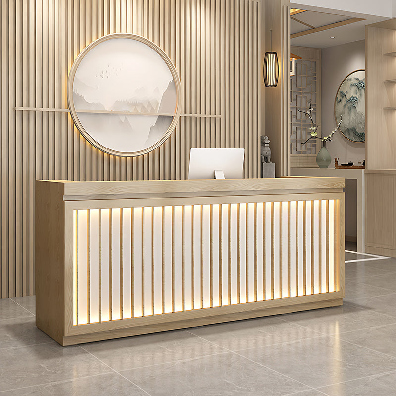 Timeless Minimalist Reception Desk Featuring an Elegant Light Strip Design