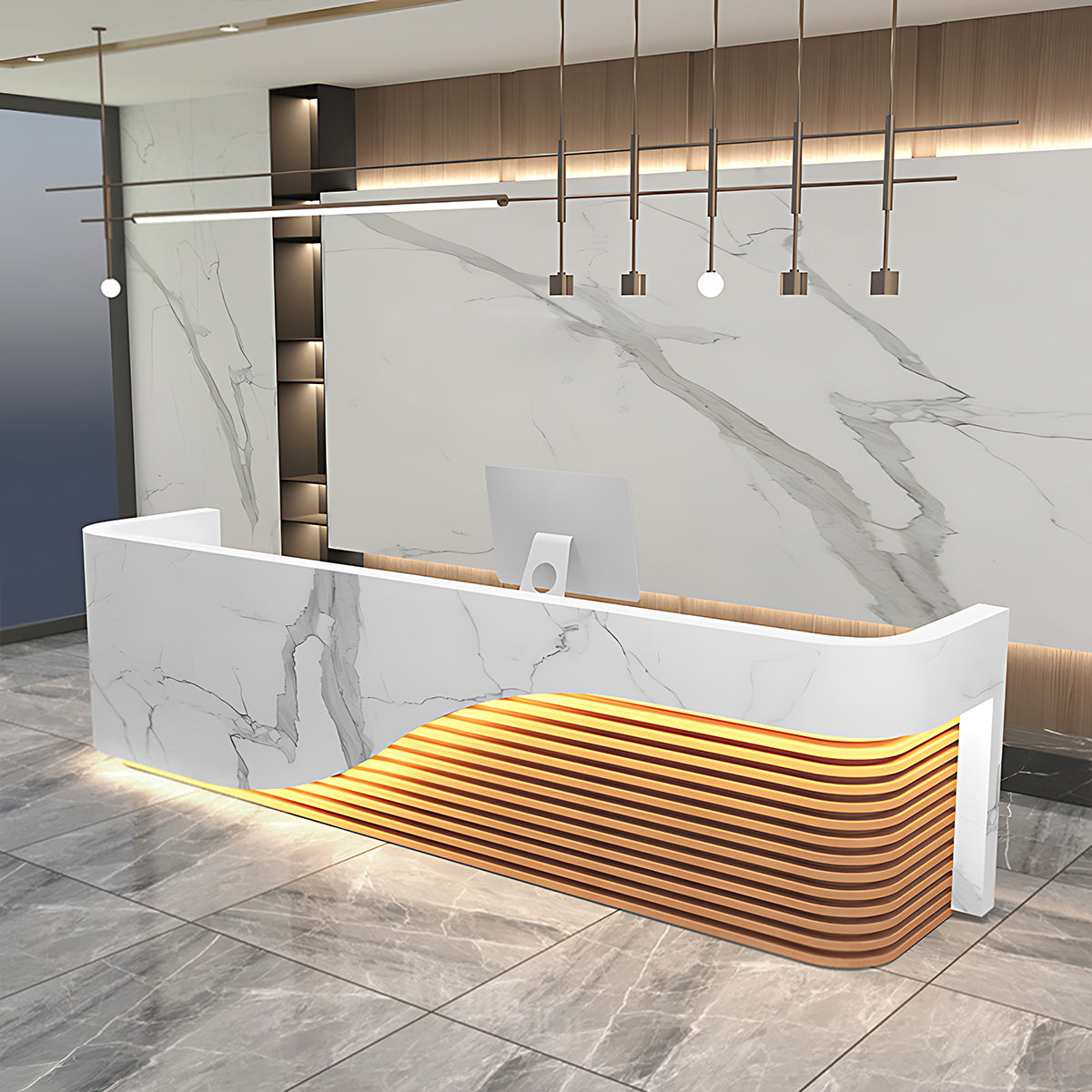 Alt Reception Modern Minimalist Reception Desk 47–110 in Wide with Ample Storage, Tr ...