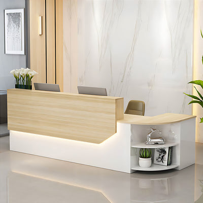 Simple L-shape Wood Reception Desk with Filing Cabinet