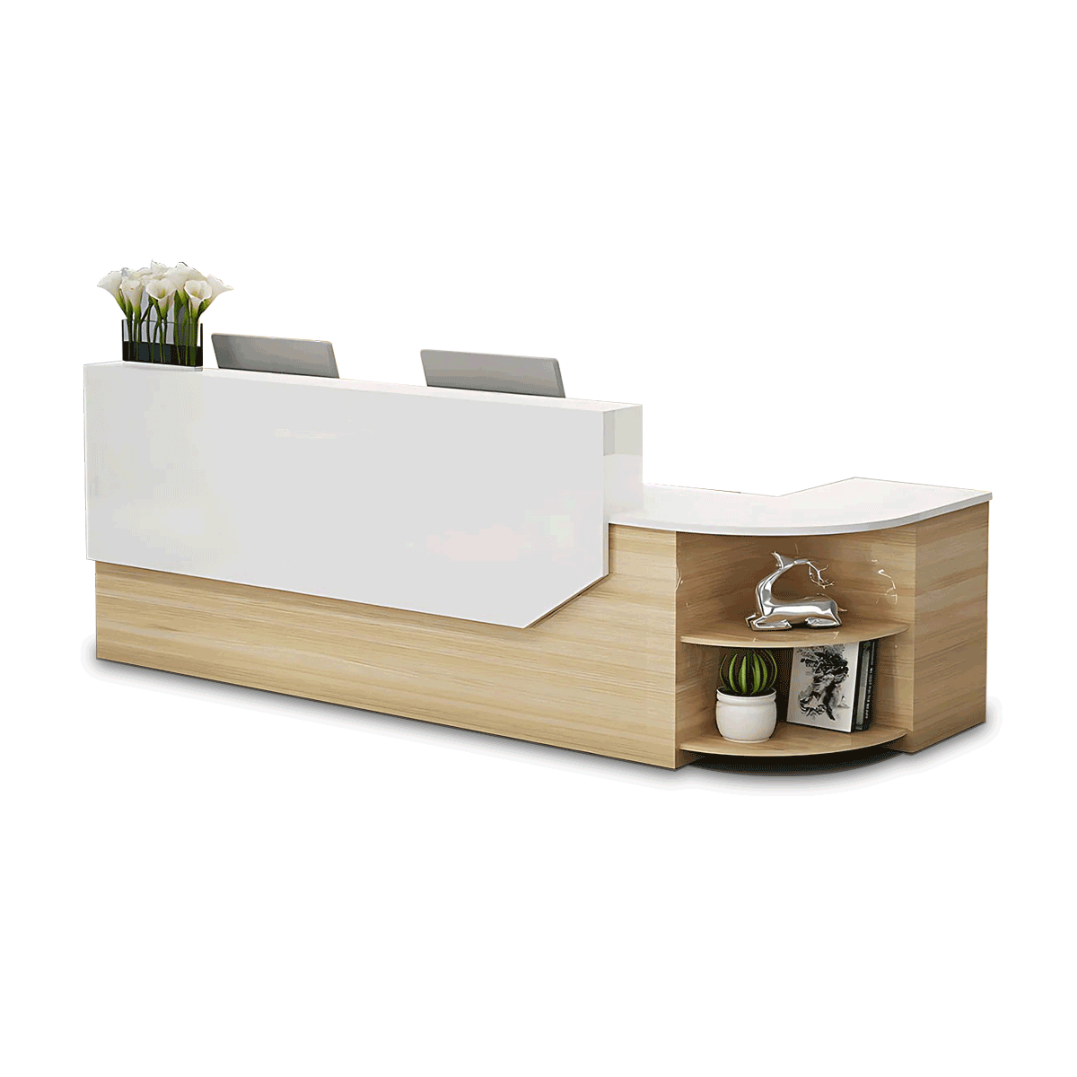 Simple L-Shape Wood Reception Desk with Filing Cabinet(West Coast)