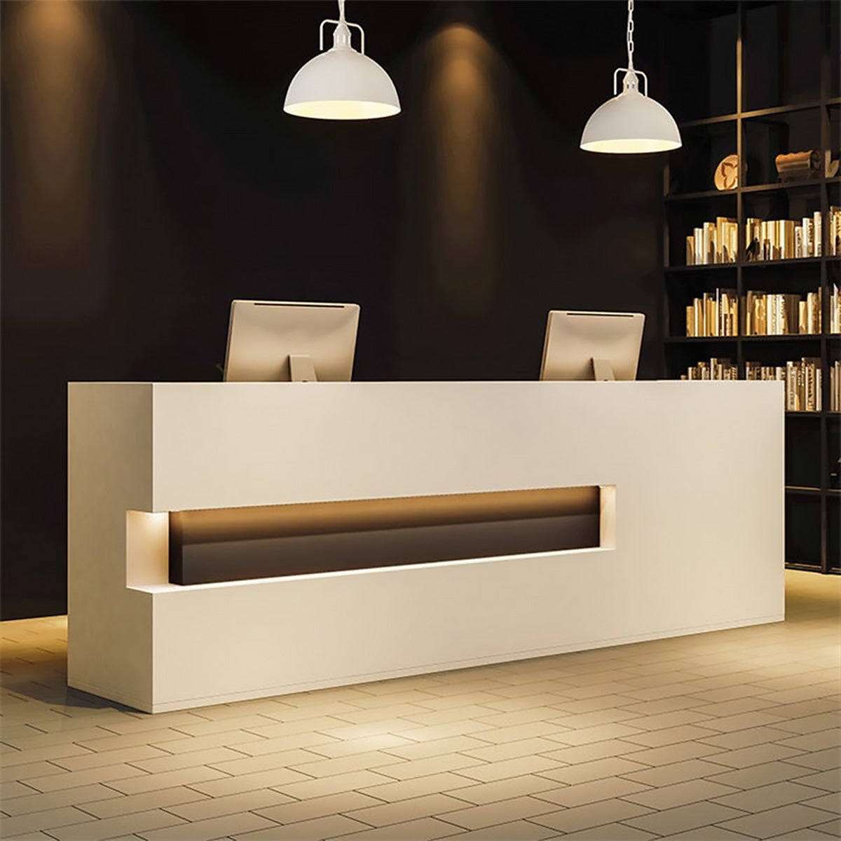 Retro Rectangular Solid Wood Reception Desk